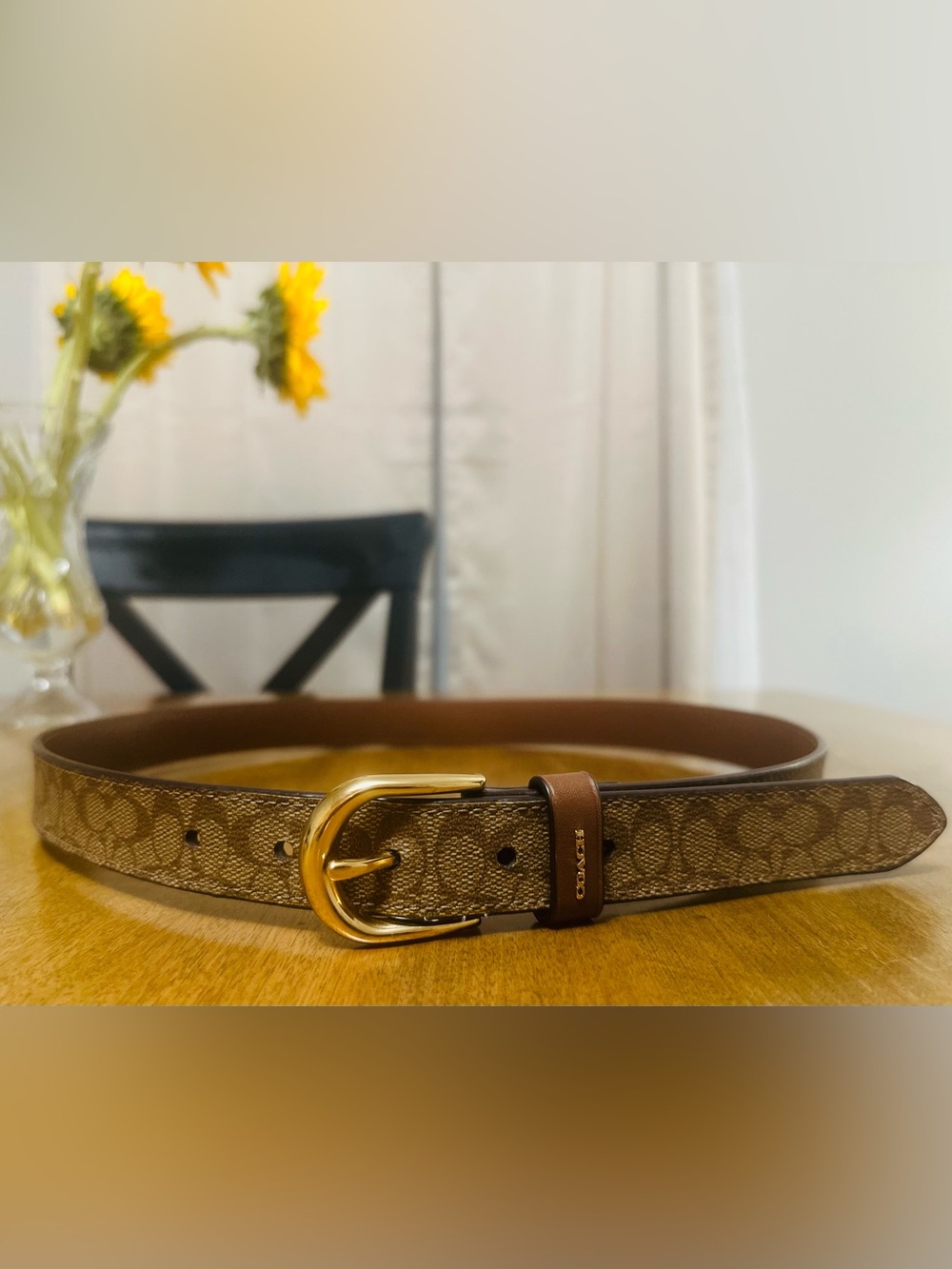 Authentic Coach Classic Signature Canvas Belt (Khaki/Saddle/Gold) Size M